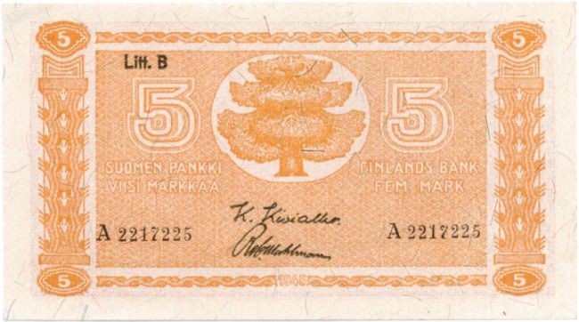 5 Markkaa 1945 Litt.B A2217225